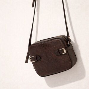 Massimo Dutti Brown Leather Crossbody Bag | Minimal Buckle Detail